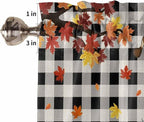 Thanksgiving Gnomes Kitchen Curtain Set, Fallen Maple Leaf Pumpkin Black Plaid - Image 5