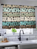 Sheer Curtains 54 Inch Length, Sage Green Brown Paw Prints Semi Sheer Curtains - Image 5