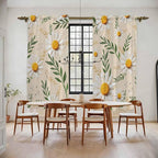 Spring Daisy Kitchen Curtains, Country Watercolor Flower Leaf Plant Light - Image 2
