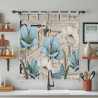 Teal Blue Tulips Bathroom Curtains 63 Inch Length, Window Curtains Tab Top - Image 3