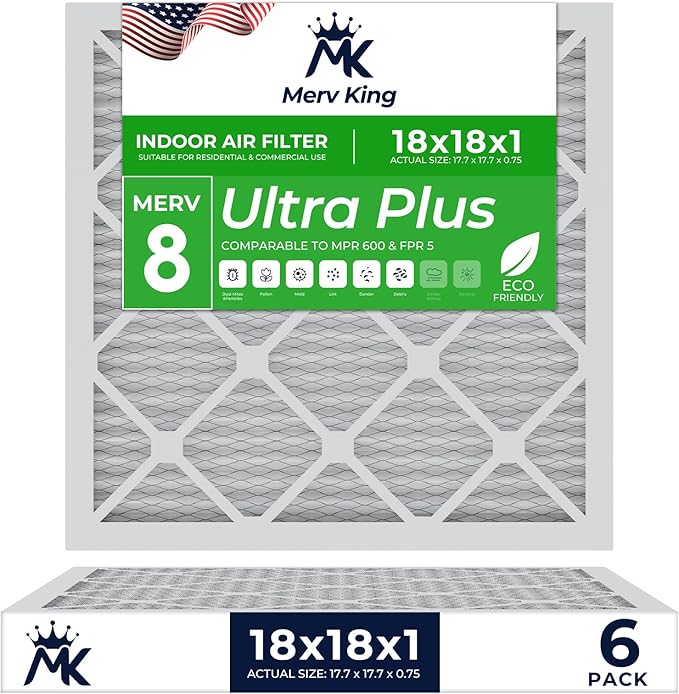MervKing 18x18x1 Air Filter Actual Size: 17.7" x 17.7" x 0.75" MERV 8 MPR by MervKing