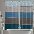 Retro Farm Blue Gray Wood Grain Window Valance Curtains, Rustic Wooden Plank by IDOWMAT
