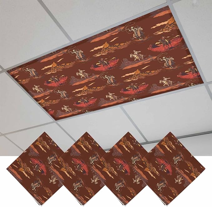 Cowboys Horses 4 Pcs Fluorescent Light Covers 4 x 2 Feet, Desert Ethnic Winds - Image 2