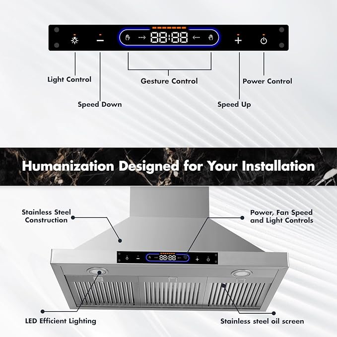 36 inch Wall Mount Range Hood Convertible Vent - Image 4