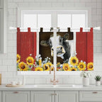 Cows Sunflowers Kitchen Curtains 24 Inch Length, Small Window Curtains Tab Top - Image 3