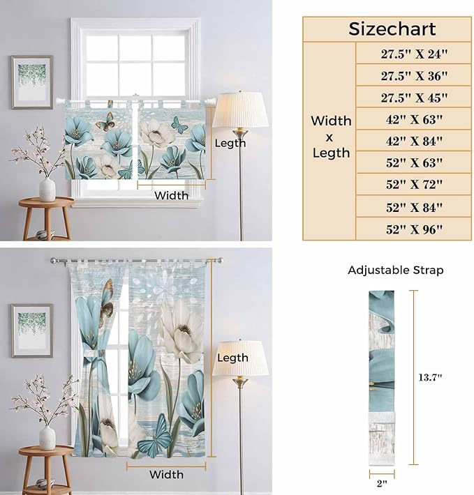 Spring Floral Bathroom Curtains 63 Inch Length, Window Curtains Tab Top - Image 8