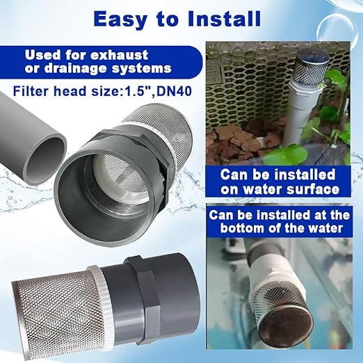 1.5" Stainless Steel Filter Cover Connected to 1.5 inch/DN40 Grey PVC Filter - Image 5