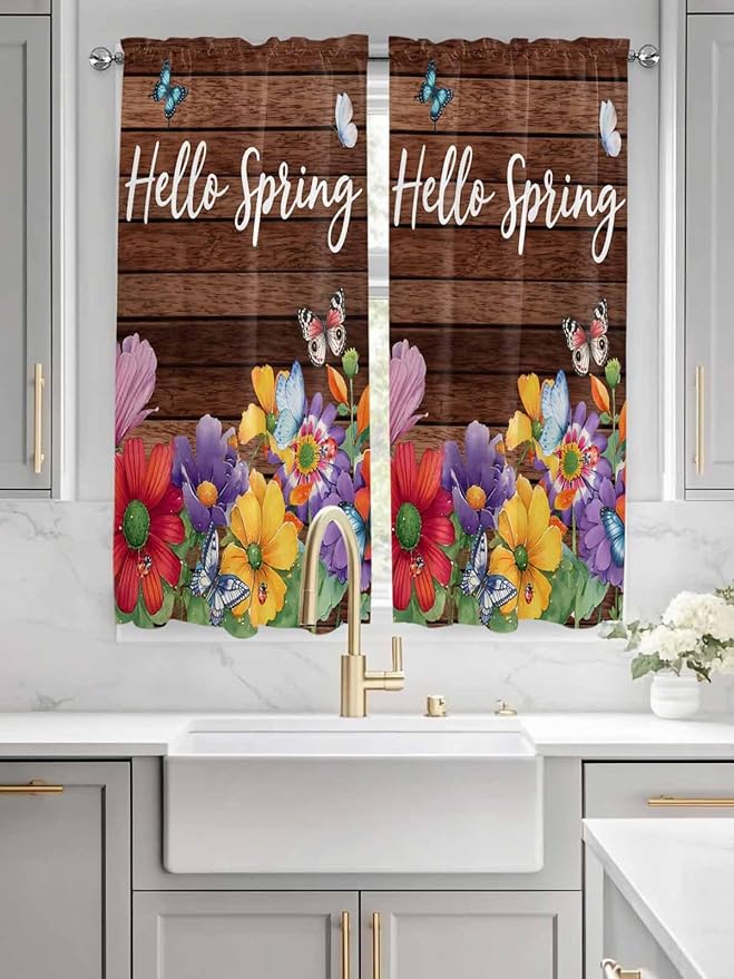 Spring Flowers Bedroom Curtains 63 Inches length, Watercolor Farmhouse Colorful - Image 3