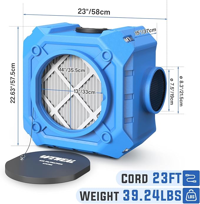 Commercial Air Scrubber with 3-Stage Filtration, Stackable Negative Air Machine - Image 6