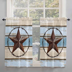 Vintage Western Star on Wood Grain Window Valance Curtains, Retro Wooden - Image 2