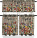 Spring Flowers Kitchen Curtain Set, Farmhouse Vintage Black Plaid Wood Grain by Unknown