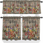 Spring Flowers Kitchen Curtain Set, Farmhouse Vintage Black Plaid Wood Grain by Unknown