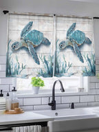 Sheer Curtains 45 Inch Length, Teal Green Sea Turtle Semi Sheer Curtains Light - Image 5