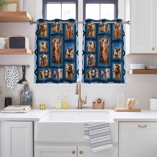 2 Panel Kitchen Cafe Curtains, Desert Camels Sunlight Filtering Nature Air - Image 2