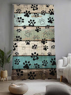 Sheer Curtains 84 Inches Long, Sage Green Brown Paw Prints Semi Sheer Curtains - Image 2