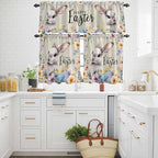 Easter Grey Bunny Kitchen Curtains Set 3 Piece - Image 3