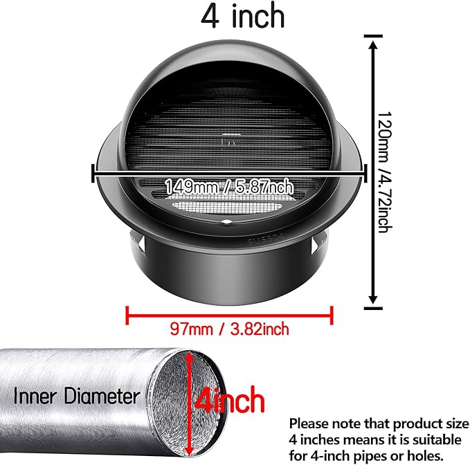 4" in Heavy Duty Thickened 304 Stainless Steel Air Vent Cover Louvered Grille - Image 8