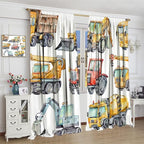 Kids Excavator Curtains, Retro Truck Tractor Machinery Construction Vehicle - Image 3