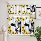 Kitchen Curtains Tiers and Valance Set of 3, Cow Sunflowers Light Filtering - Image 2