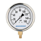 MEASUREMAN 4" Dial Size, Glycerin Filled Plumbing Pressure Gauge, Stainless by MEASUREMAN
