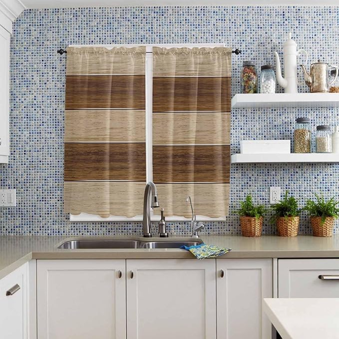 Retro Country Brown Wooden Board Window Valance Curtains, Farmhouse Gradient - Image 4
