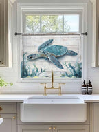Sheer Curtains 54 Inch Length, Teal Green Sea Turtle Semi Sheer Curtains Light - Image 3