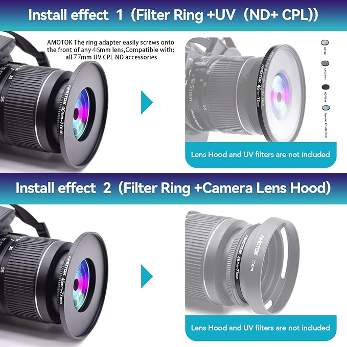 46mm Lens to 77mm Camera Lens Adapter, 46mm to 77mm Filter Step-Up Adapter Ring - Image 6