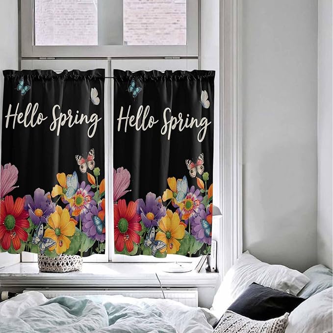 Spring Flowers Kitchen Curtains 54 Inches Length, Watercolor Country Colorful - Image 5