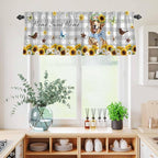 Kitchen Curtains Tiers and Valance Set of 3, Sunflowers Dog Light Filtering - Image 4