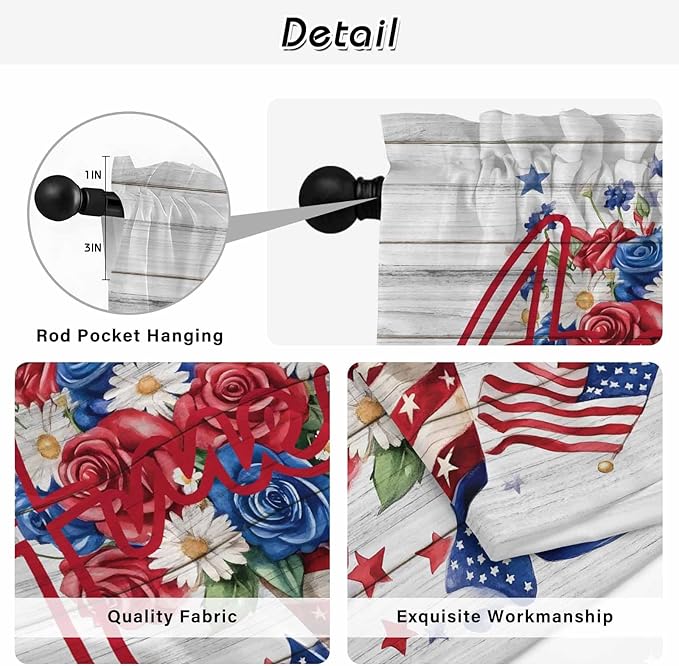 Independence Day Window Curtains 72 Inch Long 2 Panel Set, Rod Pocket Long - Image 9
