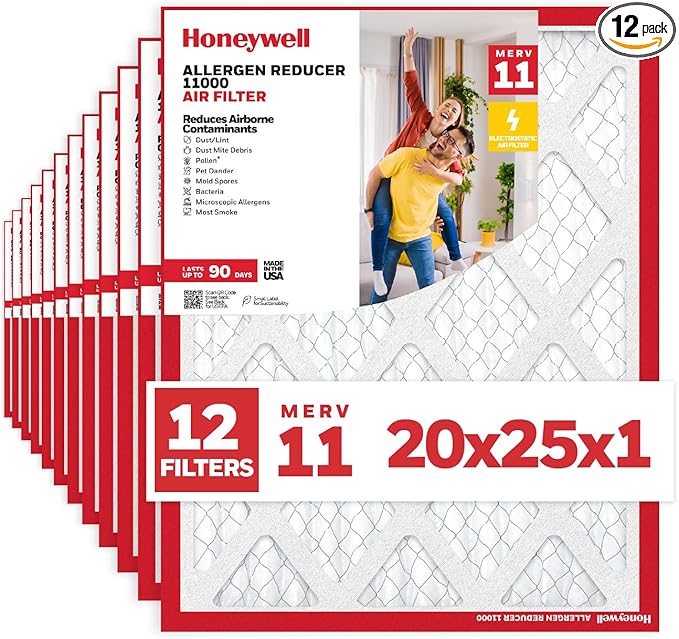 Honeywell 20x25x1 MERV 11 Allergen Reducer 11000 Electrostatic Pleated HVAC AC by HoneywellAirComfort