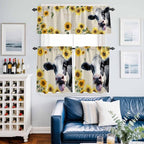 Kitchen Curtains Tiers and Valance Set of 3, Cow Sunflowers Light Filtering - Image 6