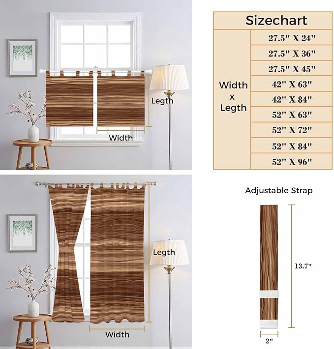 Brown Western Kitchen Curtains 45 Inch Length, Short Cafe Window Curtains Tab - Image 8