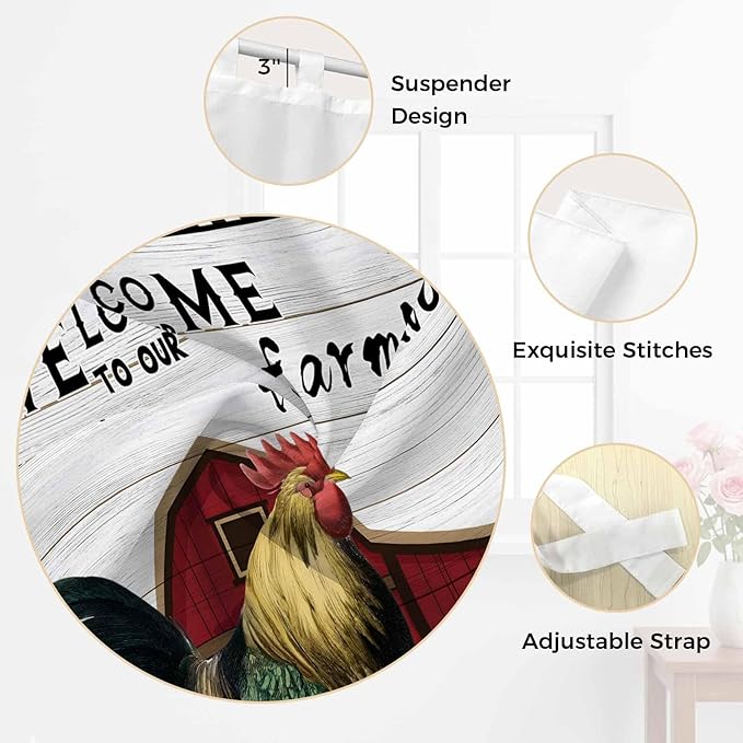 Farmhouse Rooster Bedroom Curtains 63 Inch Length, Window Curtains Tab Top - Image 6