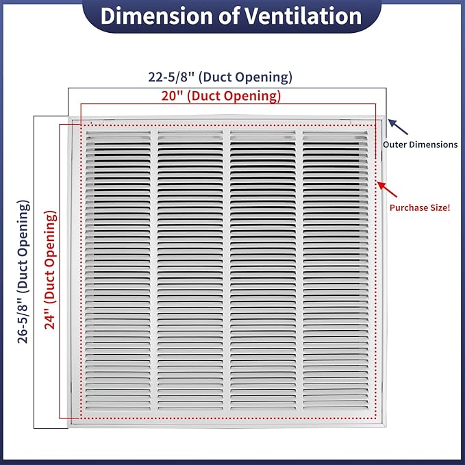 24"W x 24"H Steel Return Air Filter Grille - Image 2