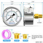 MEANLIN MEASURE 0~30Psi Dry Low Pressure Gauge Stainless Steel 1/4" NPT 2" FACE - Image 2