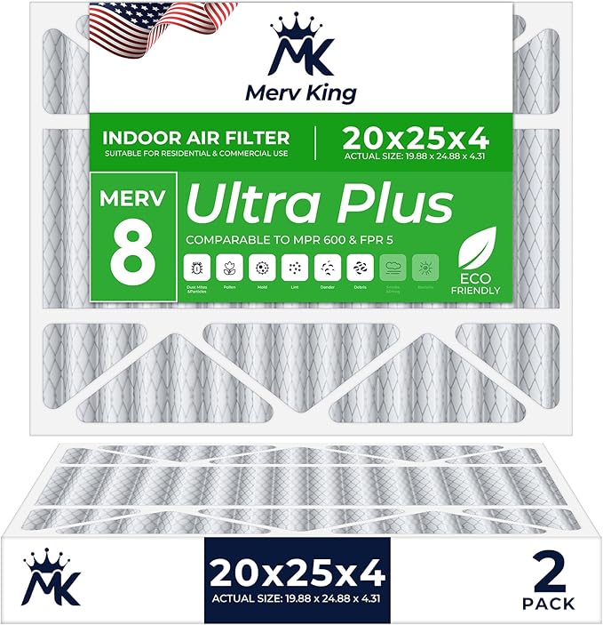 MervKing 20x25x4 Air Filter Actual Size: 19.88" x 24.88" x 4.31" MERV 8 MPR by MervKing