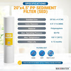 Max Water 1 Micron 20 x 4.5 Sediment Filter 20 inch Whole House BB Water - Image 2