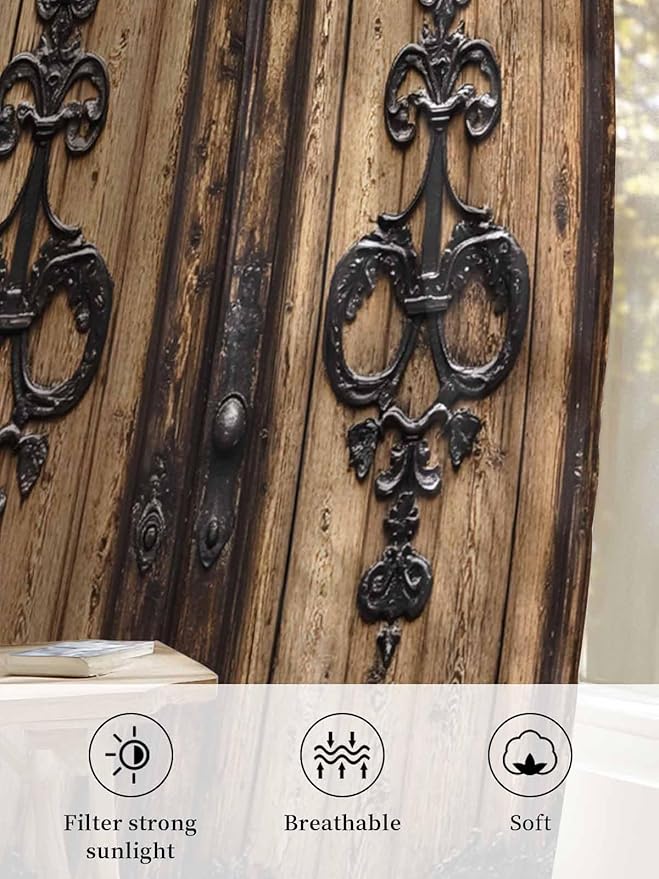 Sheer Curtains 45 Inch Length, Barn Door Semi Sheer Curtains Light Filtering - Image 6