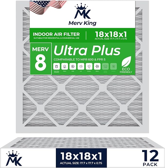 MervKing 18x18x1 Air Filter Actual Size: 17.7" x 17.7" x 0.75" MERV 8 MPR by MervKing