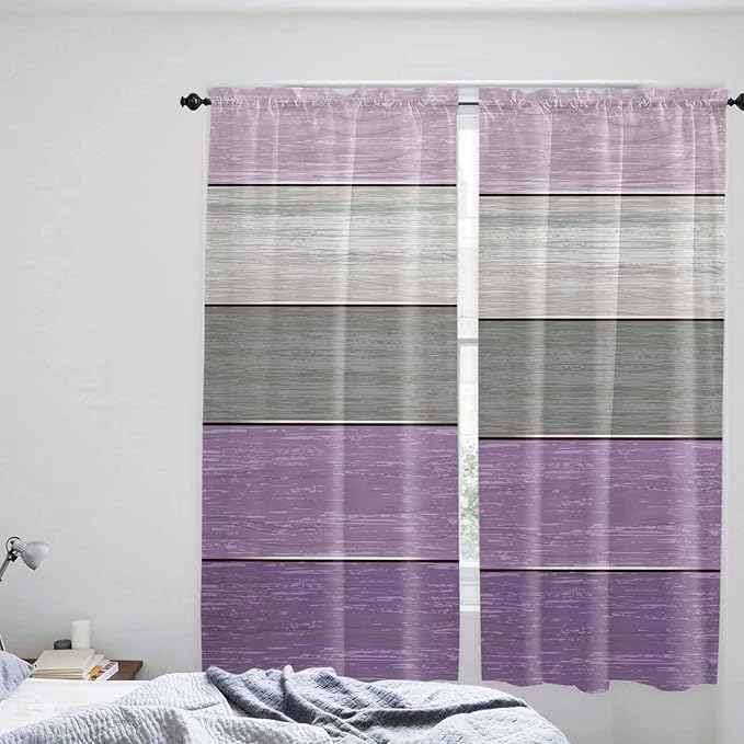 Country Wood Board Gray Purple Window Valance Curtains, Farmhouse Gradient - Image 8