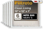 Filtrete 12x12x1 Air Filter, MPR 300, MERV 5, Clean Living Basic Dust 3-Month by Filtrete