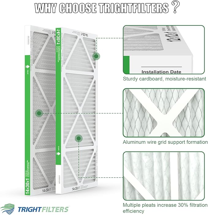 14x30x1 Air Filter 6 Pack, Durable MERV 8 Pleated Home HVAC AC Furnace Filters - Image 3
