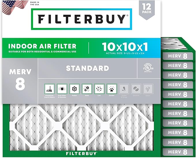 Filterbuy 10x10x1 Air Filter MERV 8 Essential Dust & Allergy Defense, by Filterbuy