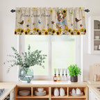 Kitchen Curtains Tiers and Valance Set of 3, Sunflowers Dog Light Filtering - Image 4