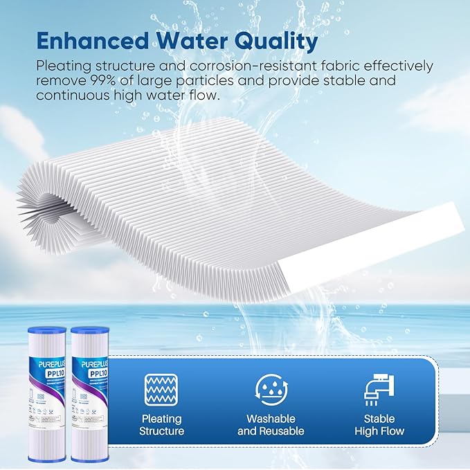 PUREPLUS 50 Micron Whole House Pleated Sediment Filter - Image 4