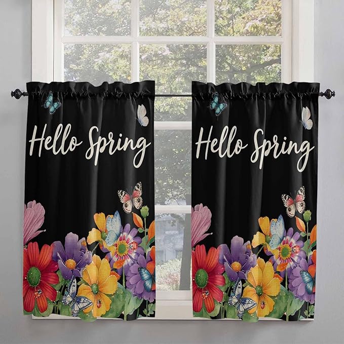 Spring Flowers Tier Curtains 45 Inches Long, Watercolor Country Colorful Floral - Image 2