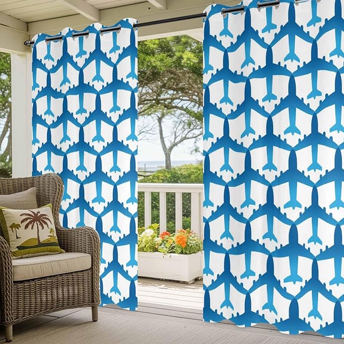 Blue Aircraft Waterproof Outdoor Curtains - Image 4