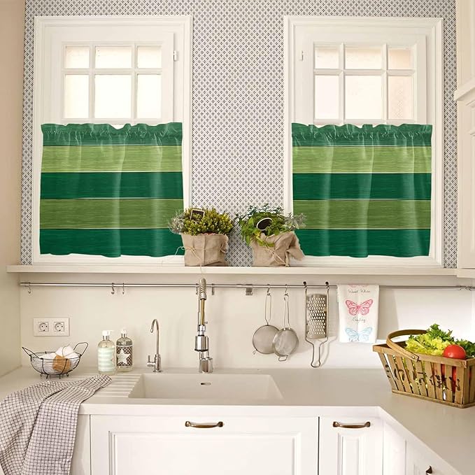 Farm Retro Green Wood Grain Window Valance Curtains, Rustic Wooden Plank - Image 7