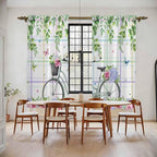 Spring Kitchen Curtains, Bicycles Botanical Leaves Rose Colorful Stripes Light - Image 2